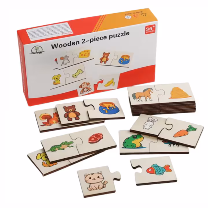 Puzzle educativ de asociere din 2 piese pentru copii, Montessori, 24 piese, lemn Puzzle educativ de asociere din 2 piese pentru copii, Montessori, 24 piese, lemn